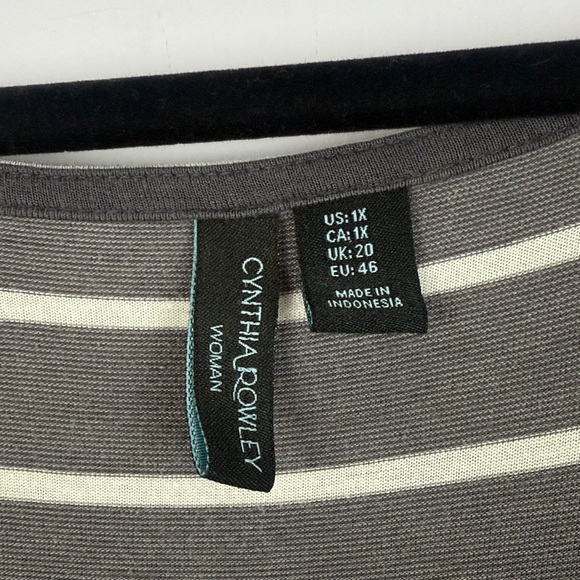 Cynthia Rowley Chic Gray Classic Striped 3/4 Sleeve 1X Tunic Top - Picture 3 of 10